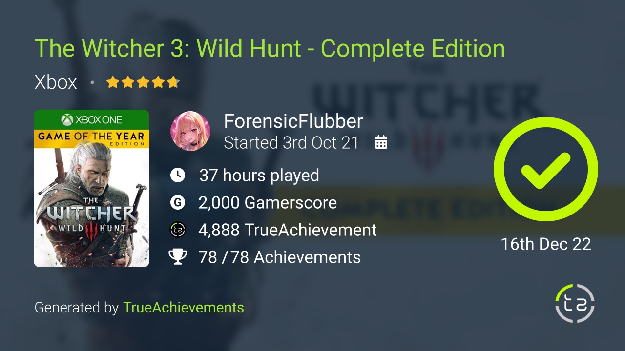 The Witcher 3 Wild Hunt - Complete Edition achievement summary